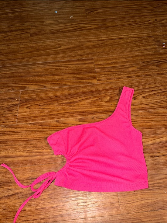 Tops - Women’s One-Shoulder Pink Ruched Side Tank Top